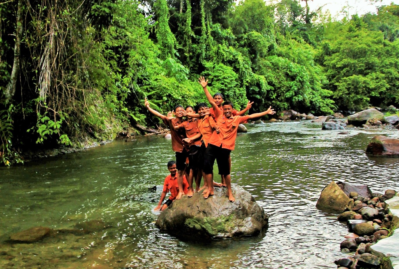 Children Playing at River